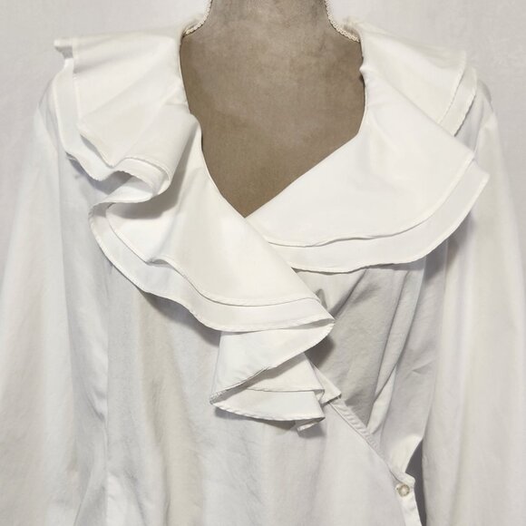 Lauren Ralph Lauren Women's Large White Ruffle Deep V Neck Long Sleeve Wrap Top - Picture 2 of 14